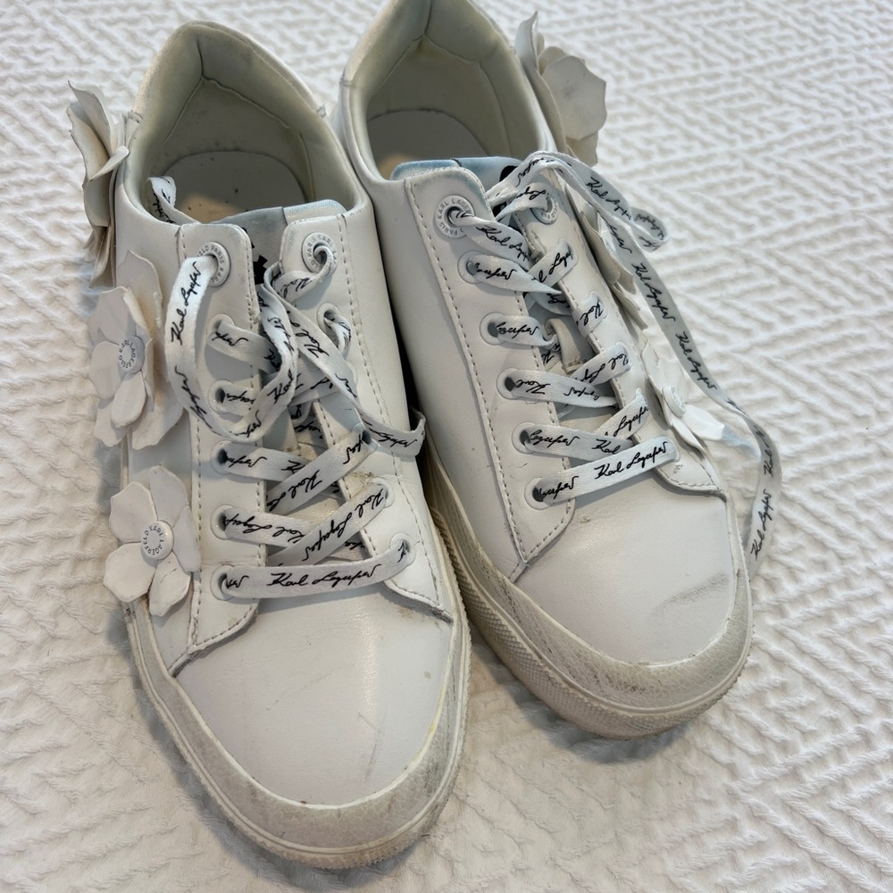 White Floral Sneakers Karl Lagerfield